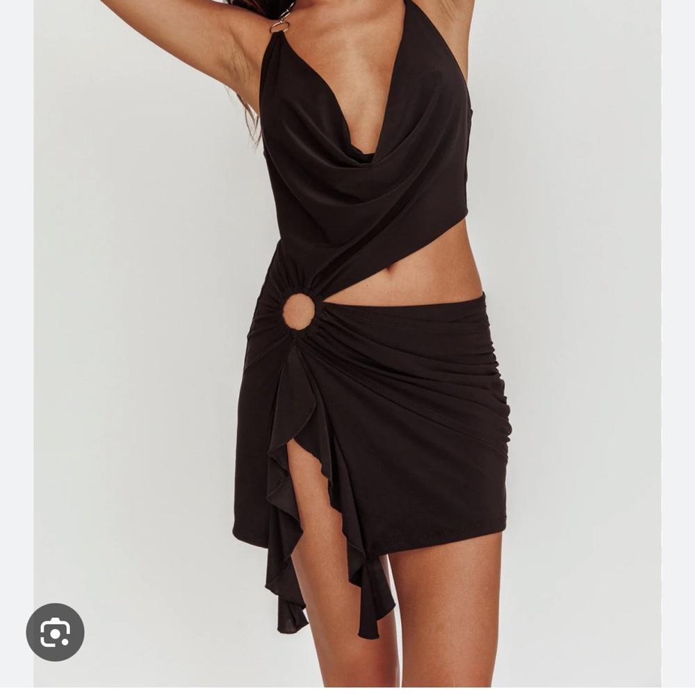Cut Out Halter Neck Mini Dress Black